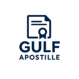 Gulf Apostille logo — blue certificate icon with ribbon